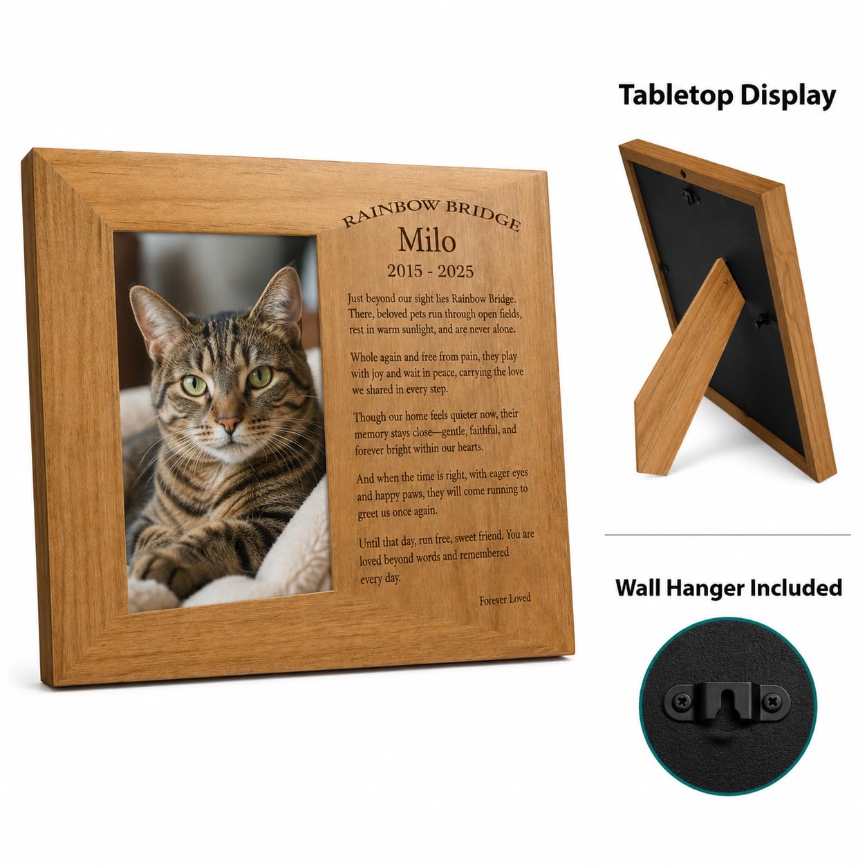 Custom Rainbow Bridge Pet Frame, Engraved Solid Wood 4x6 Dog Cat Loss Gift
