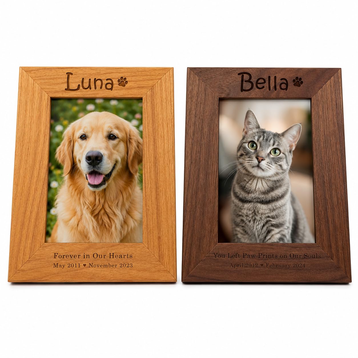 Personalized Pet Memorial Frame, Custom Photo, Teak or Black Walnut