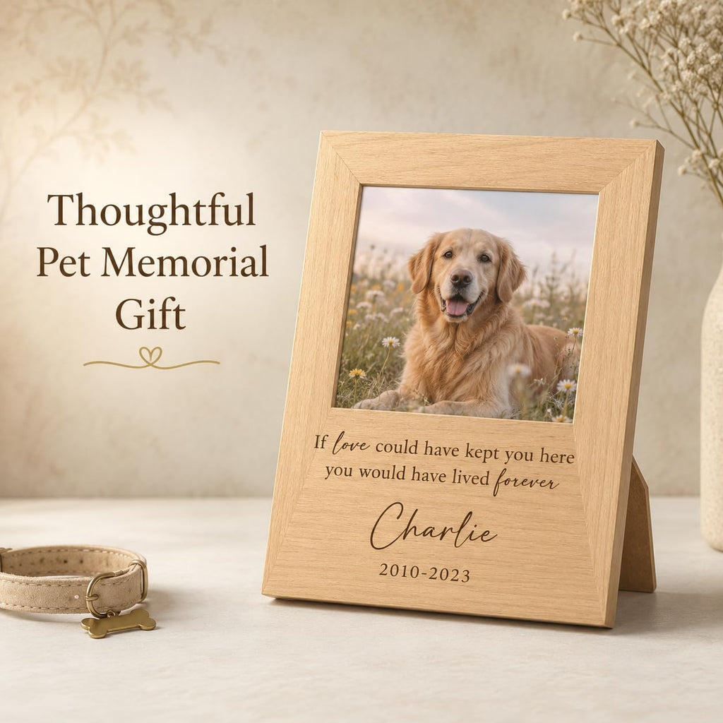 Personalized 5x7 Solid Wood Pet Memorial Frame, Engraved Dog Cat Loss Gift