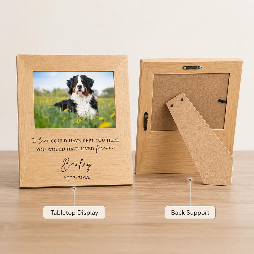 Personalized 5x7 Solid Wood Pet Memorial Frame, Engraved Dog Cat Loss Gift