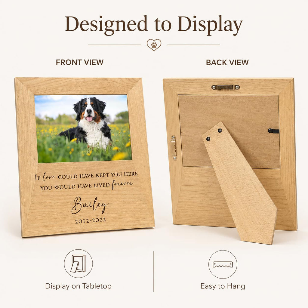 Personalized 5x7 Solid Wood Pet Memorial Frame, Engraved Dog Cat Loss Gift