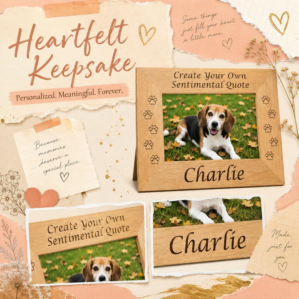Custom Wood Pet Memorial Frame, Engraved Name Quote 4x6 Dog Cat Loss Gift