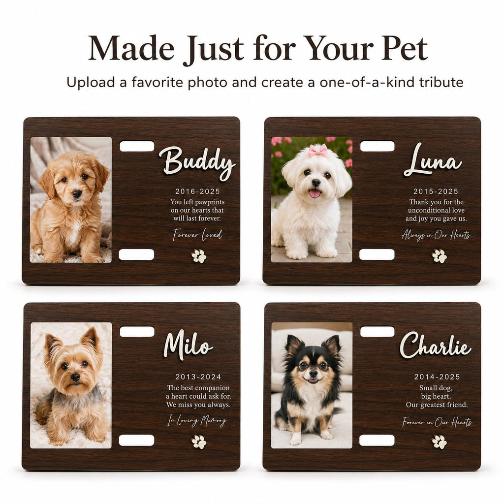 Custom Wood Dog Memorial Frame with Collar Slot, Engraved Name Pet Gift