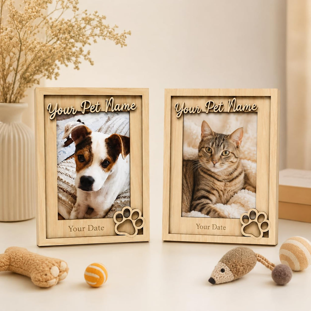 Custom Pet Memorial Photo Frame, Engraved Name Date, Paw Print 4x6 5x7 Gift