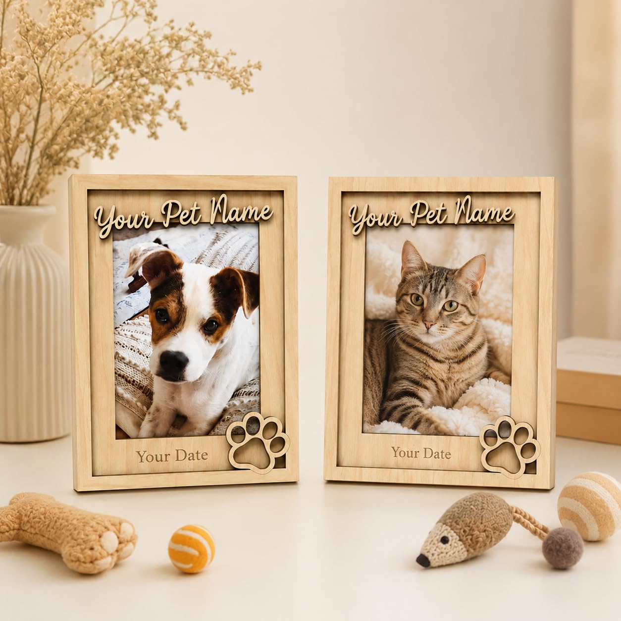Custom Pet Memorial Photo Frame, Engraved Name Date, Paw Print 4x6 5x7 Gift