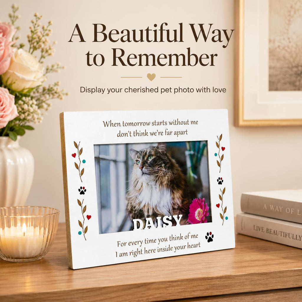 Custom Solid Wood Pet Memorial Frame, Engraved Name 4x6 Dog Cat Loss Gift