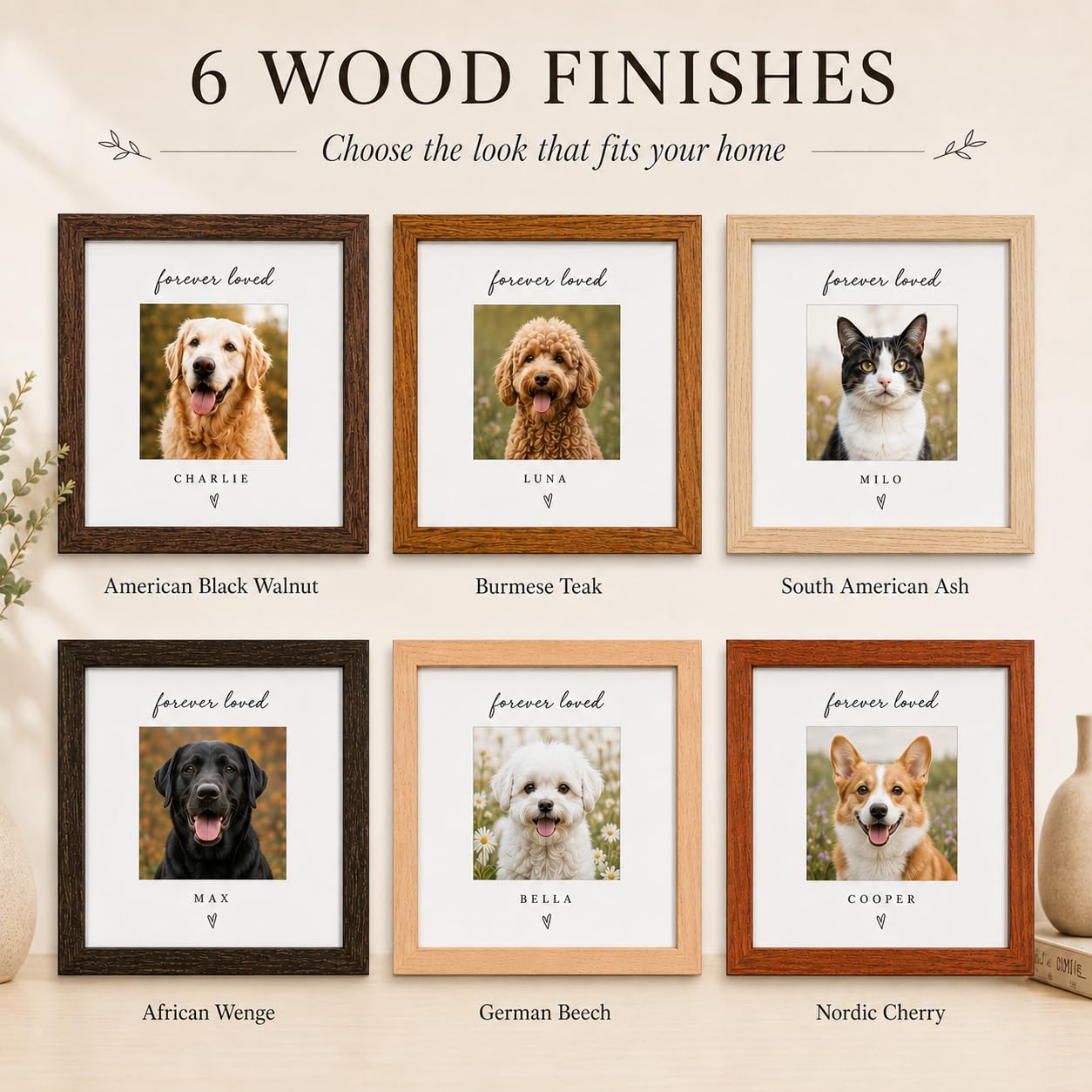 Personalized Pet Memorial Frame, Custom Photo & Name, Solid Wood