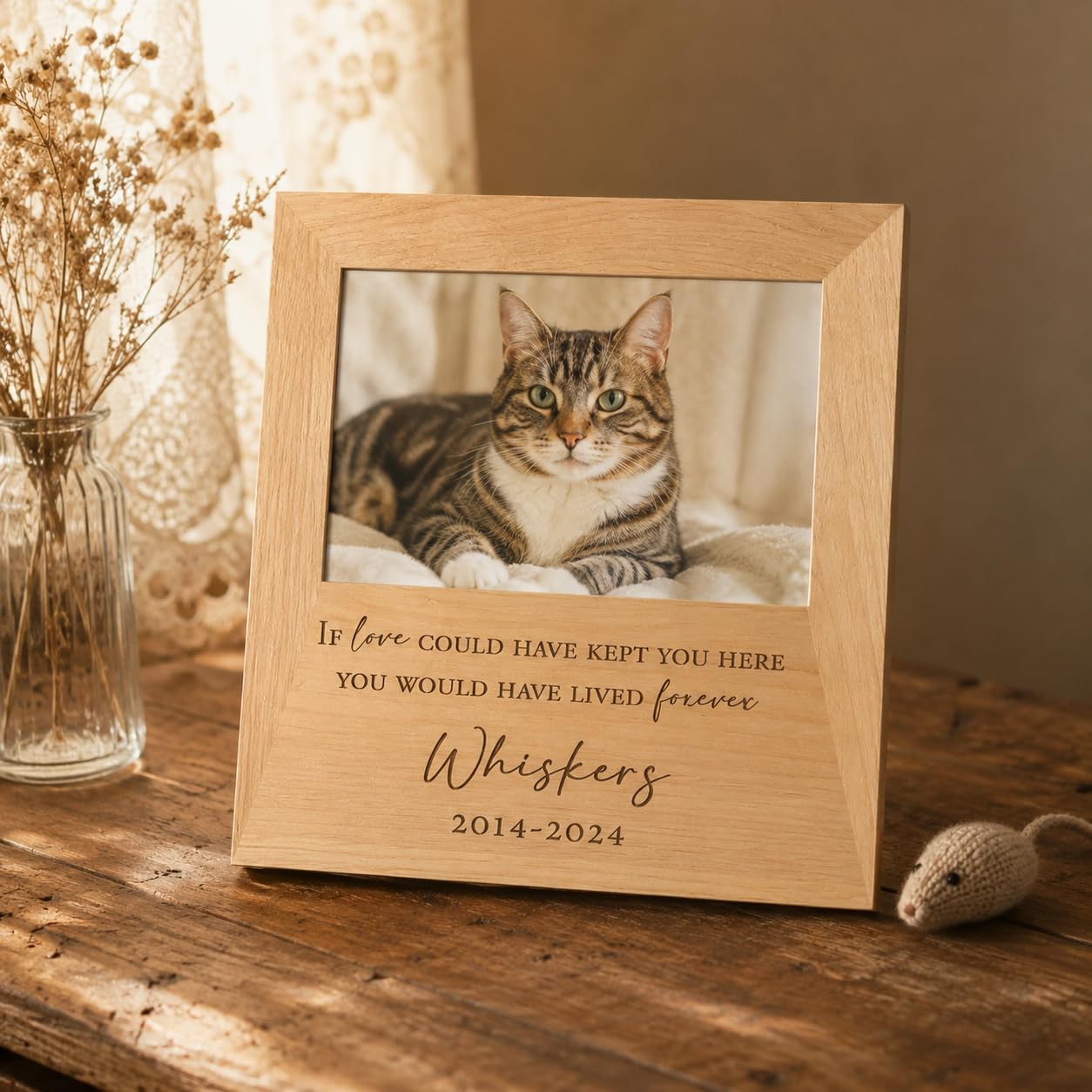 Personalized 5x7 Solid Wood Pet Memorial Frame, Engraved Dog Cat Loss Gift