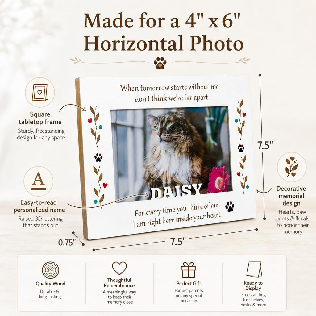 Custom Solid Wood Pet Memorial Frame, Engraved Name 4x6 Dog Cat Loss Gift
