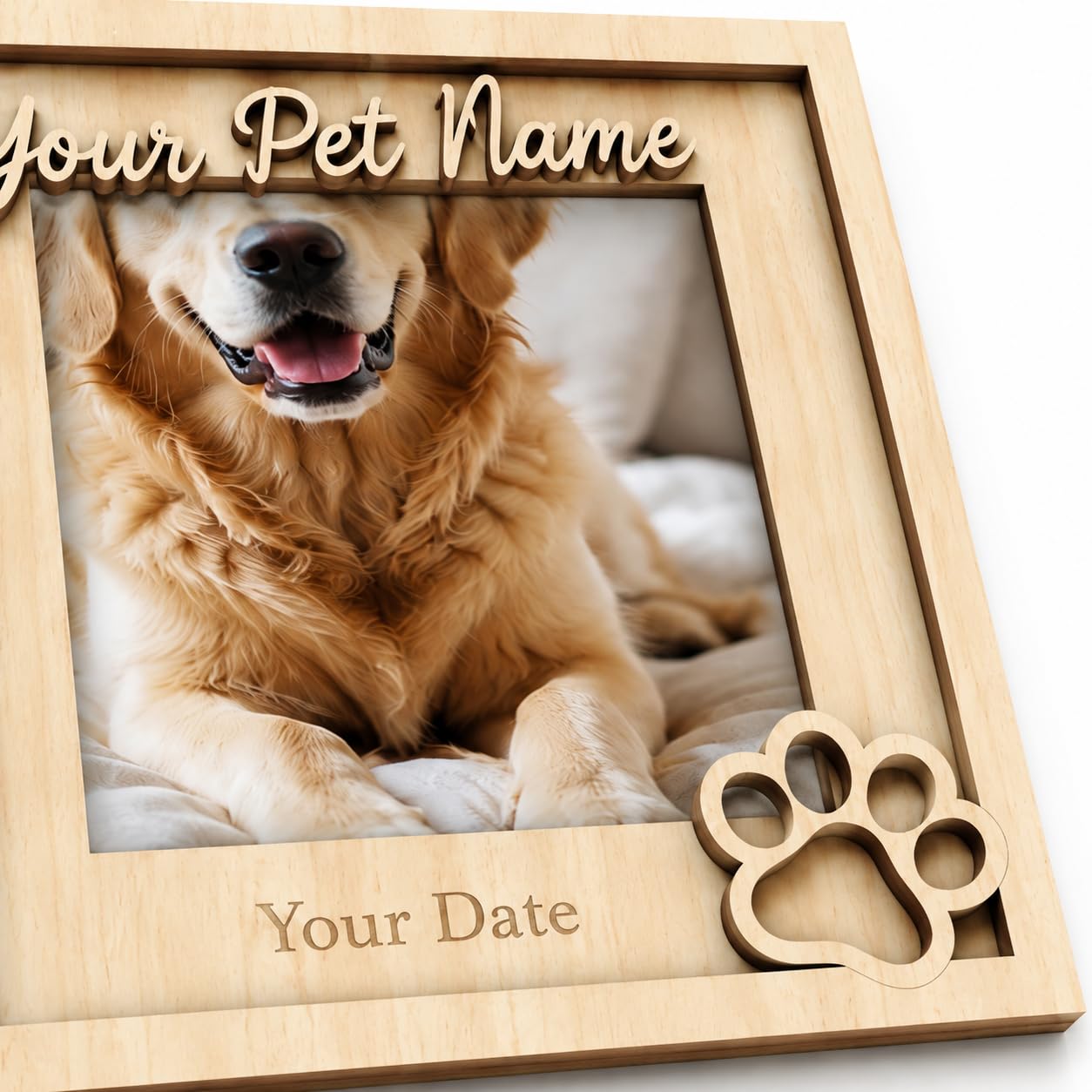 Custom Pet Memorial Photo Frame, Engraved Name Date, Paw Print 4x6 5x7 Gift