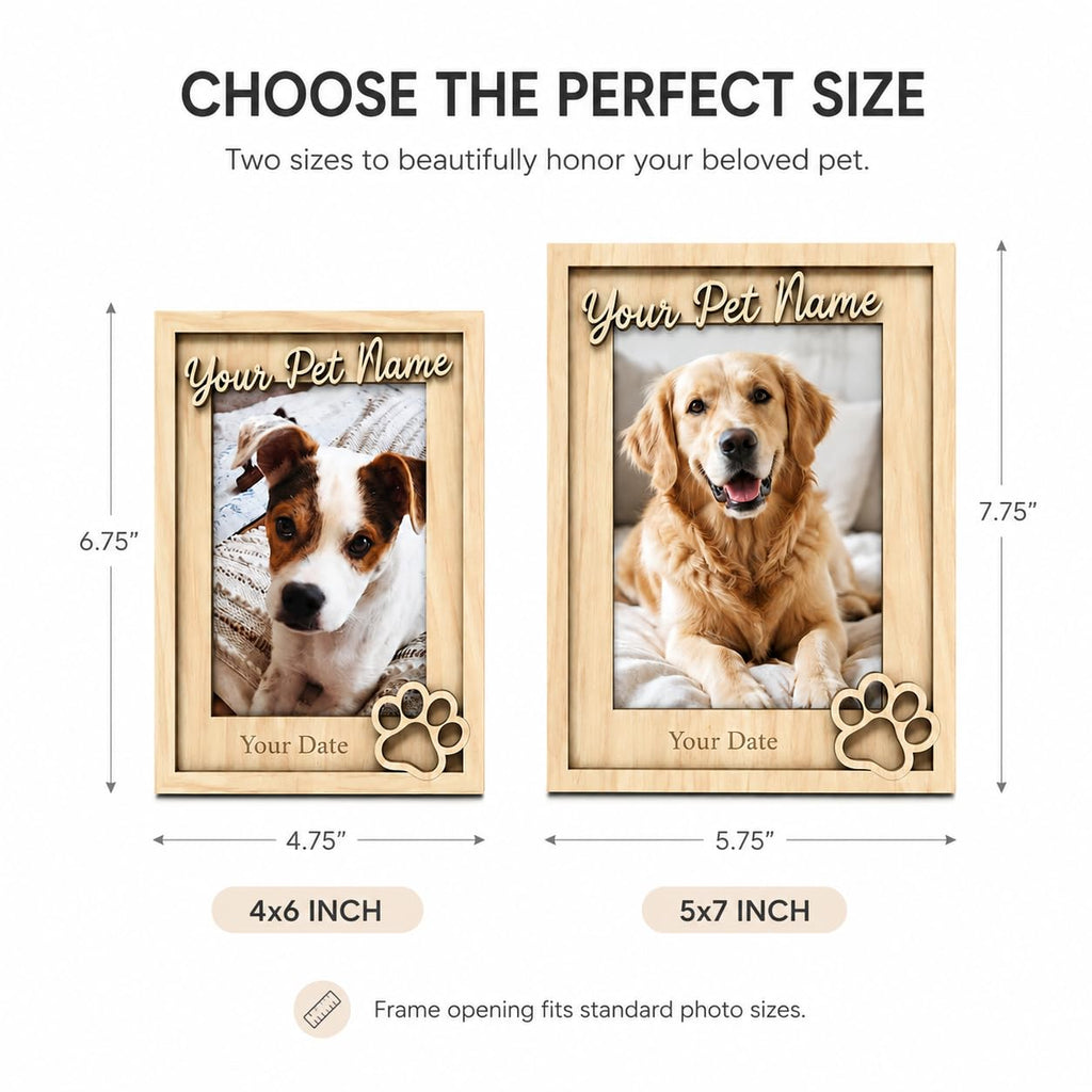 Custom Pet Memorial Photo Frame, Engraved Name Date, Paw Print 4x6 5x7 Gift