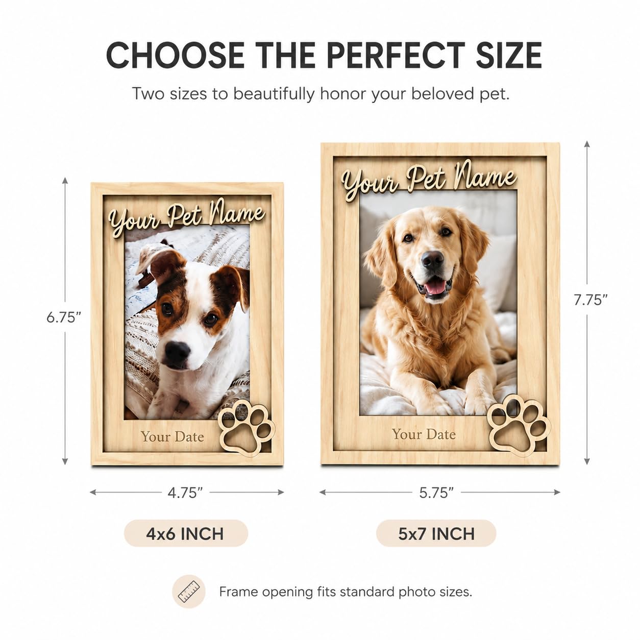 Custom Pet Memorial Photo Frame, Engraved Name Date, Paw Print 4x6 5x7 Gift