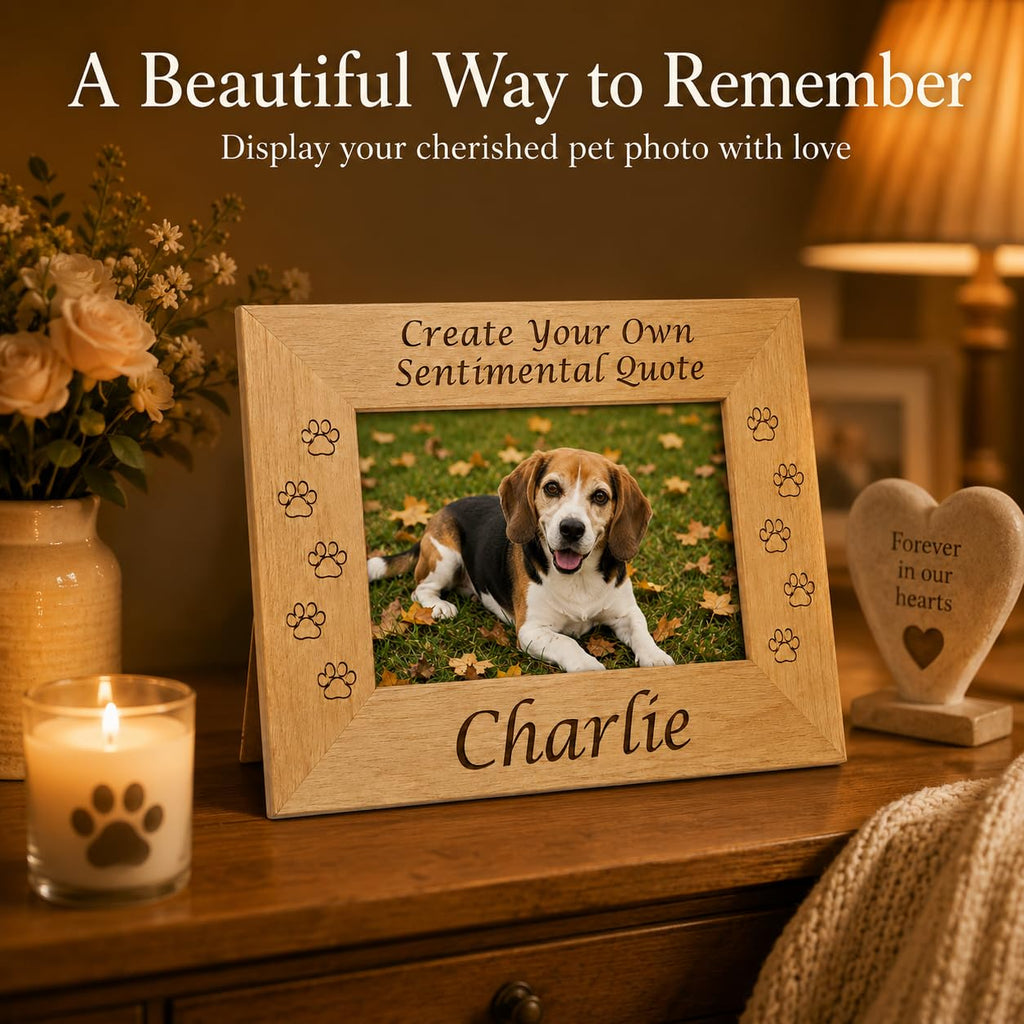Custom Wood Pet Memorial Frame, Engraved Name Quote 4x6 Dog Cat Loss Gift