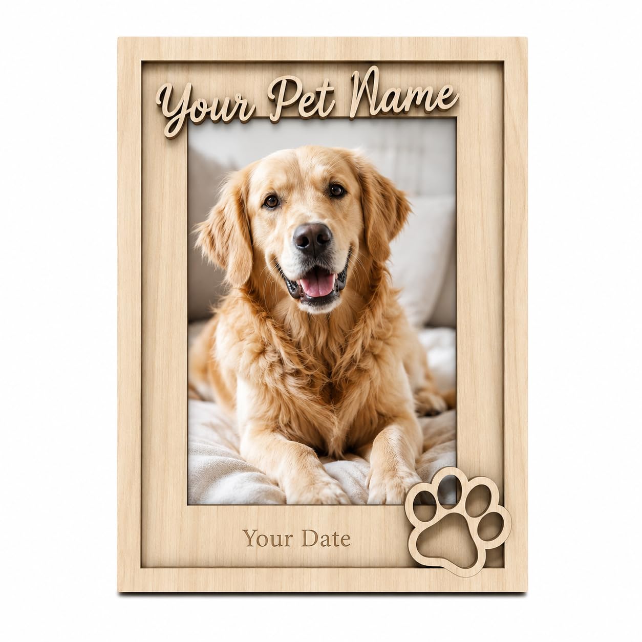 Custom Pet Memorial Photo Frame, Engraved Name Date, Paw Print 4x6 5x7 Gift