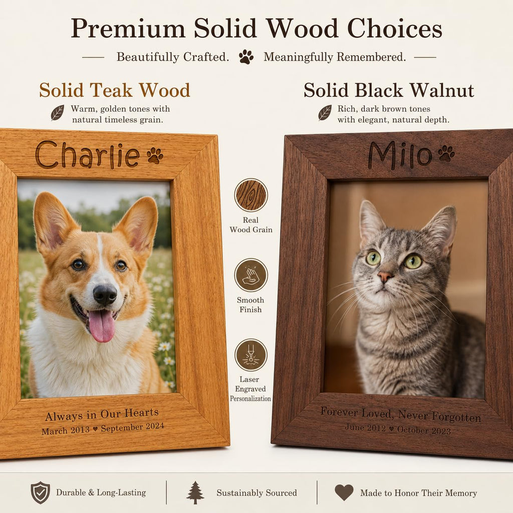 Personalized Pet Memorial Frame, Custom Photo, Teak or Black Walnut