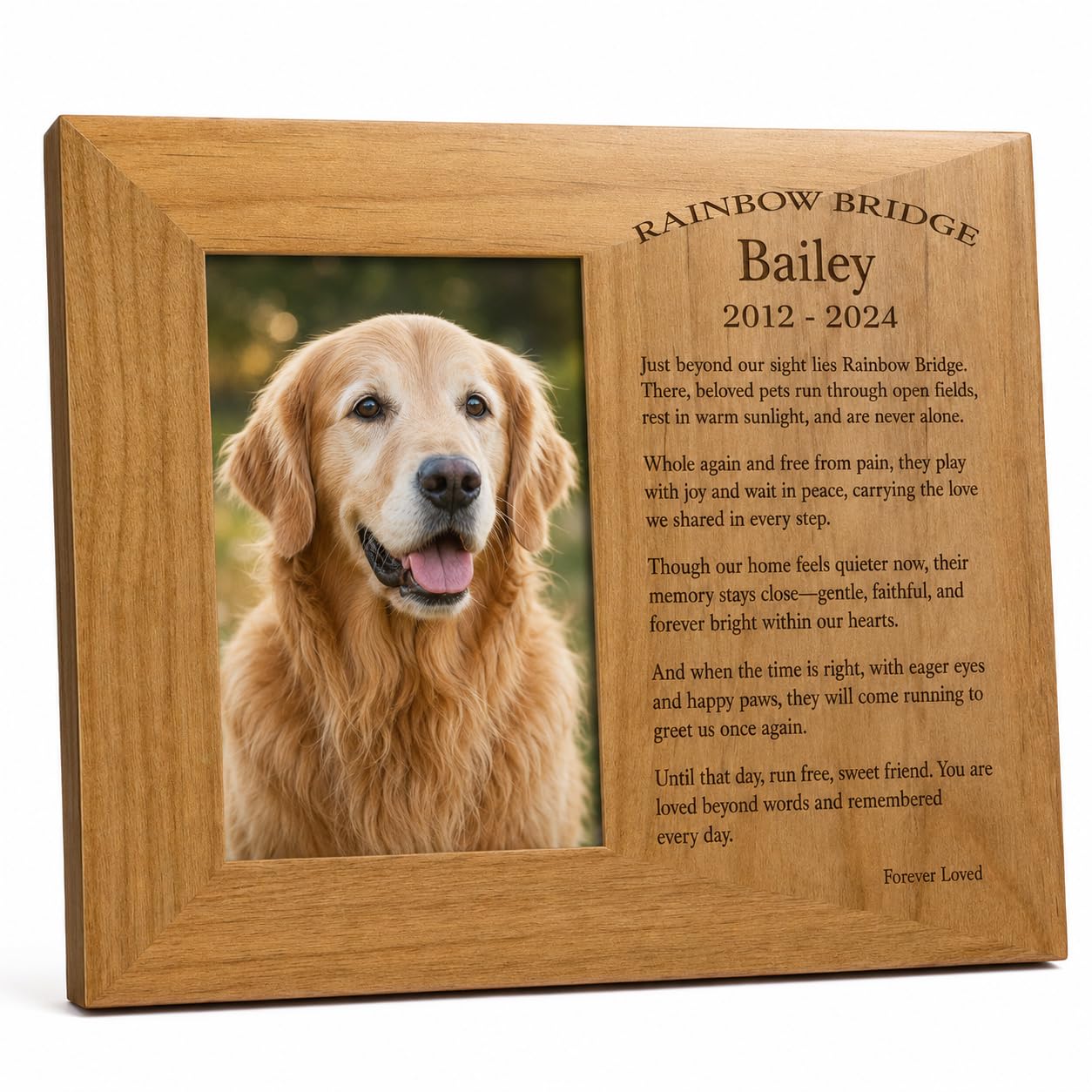 Custom Rainbow Bridge Pet Frame, Engraved Solid Wood 4x6 Dog Cat Loss Gift