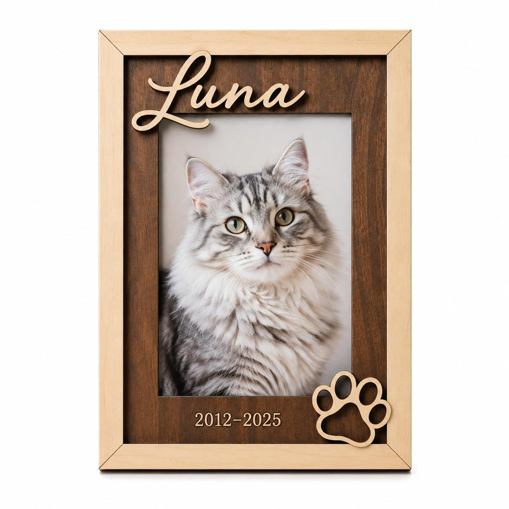 Personalized Cat Memorial Picture Frame, Custom Name Date, 4x6 5x7 8x10