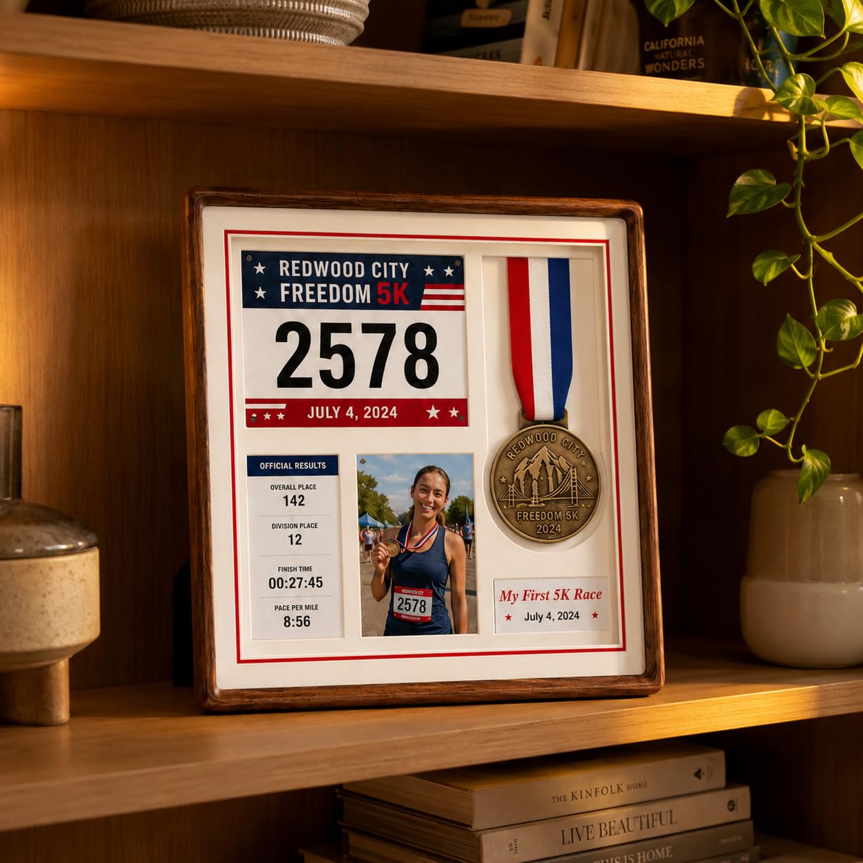 Custom Wood Medal Shadow Box, Race Bib Display for Marathon Running Cycling