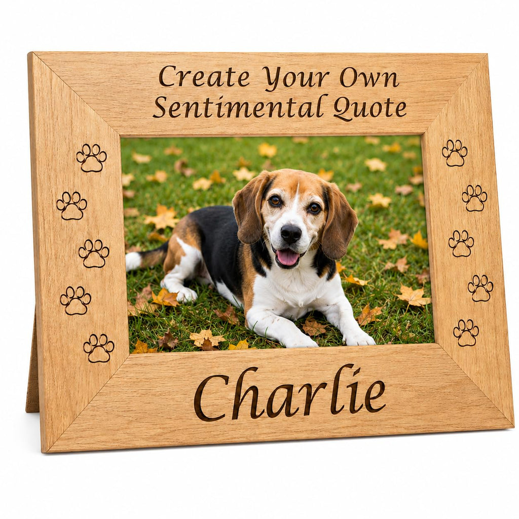 Custom Wood Pet Memorial Frame, Engraved Name Quote 4x6 Dog Cat Loss Gift