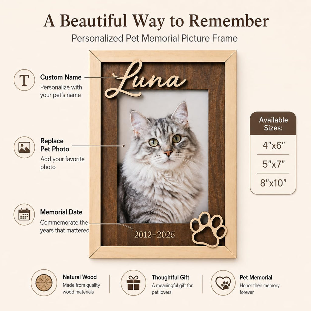 Personalized Cat Memorial Picture Frame, Custom Name Date, 4x6 5x7 8x10