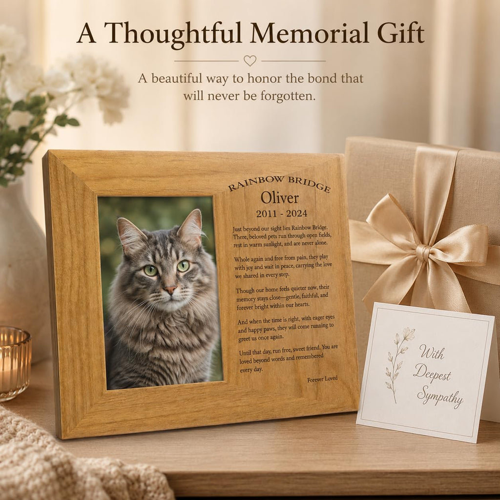 Custom Rainbow Bridge Pet Frame, Engraved Solid Wood 4x6 Dog Cat Loss Gift