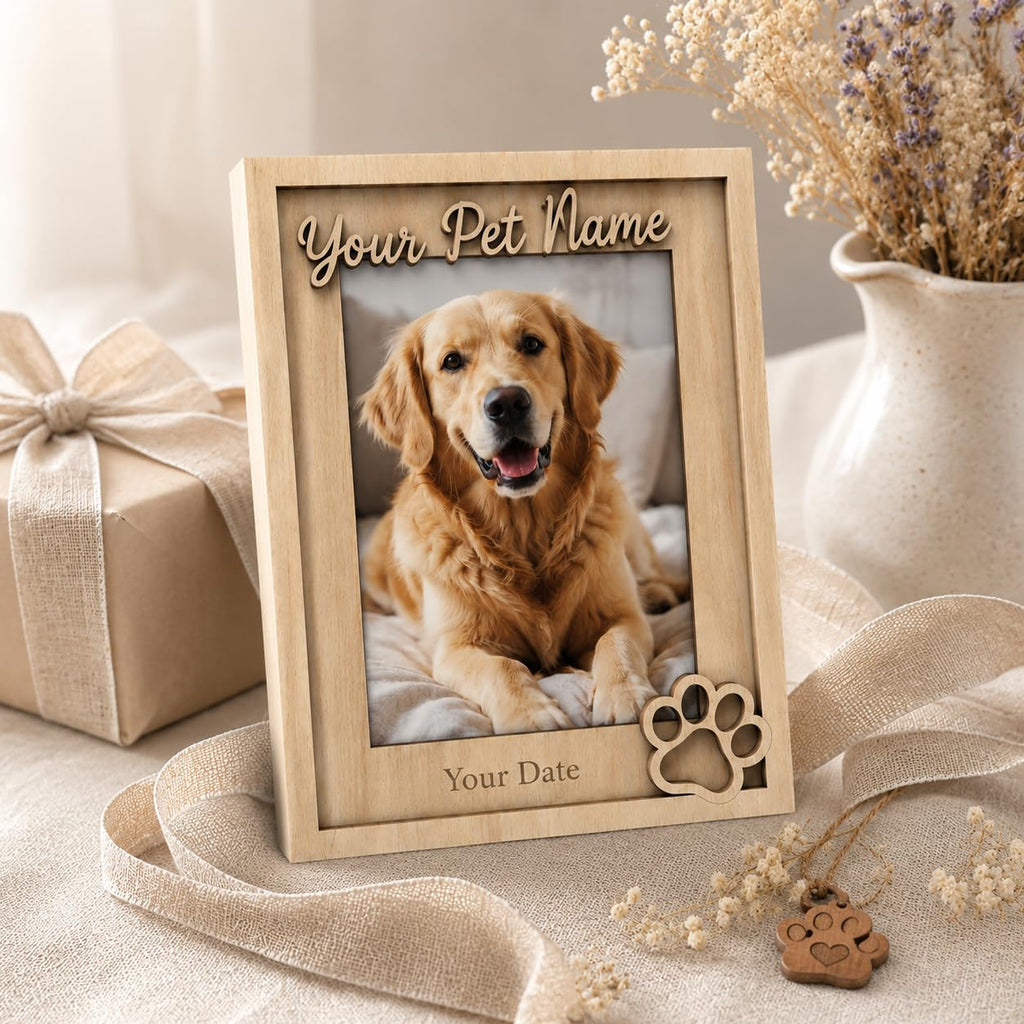 Custom Pet Memorial Photo Frame, Engraved Name Date, Paw Print 4x6 5x7 Gift