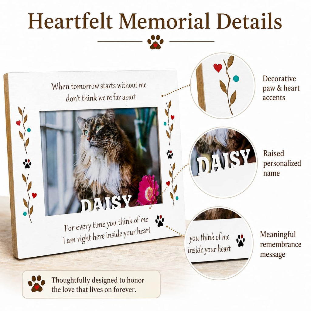 Custom Solid Wood Pet Memorial Frame, Engraved Name 4x6 Dog Cat Loss Gift