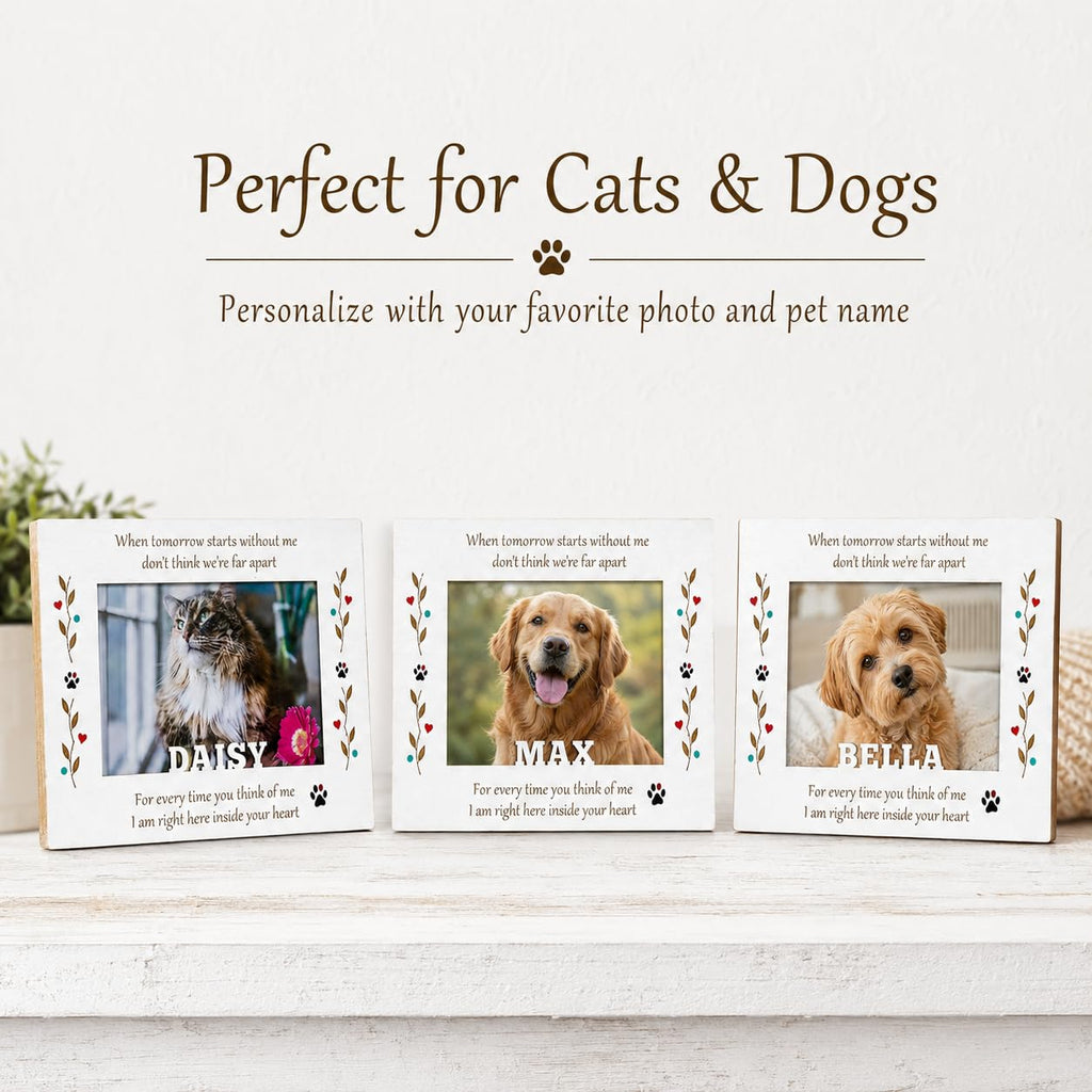 Custom Solid Wood Pet Memorial Frame, Engraved Name 4x6 Dog Cat Loss Gift