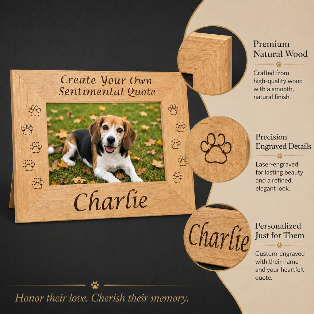 Custom Wood Pet Memorial Frame, Engraved Name Quote 4x6 Dog Cat Loss Gift