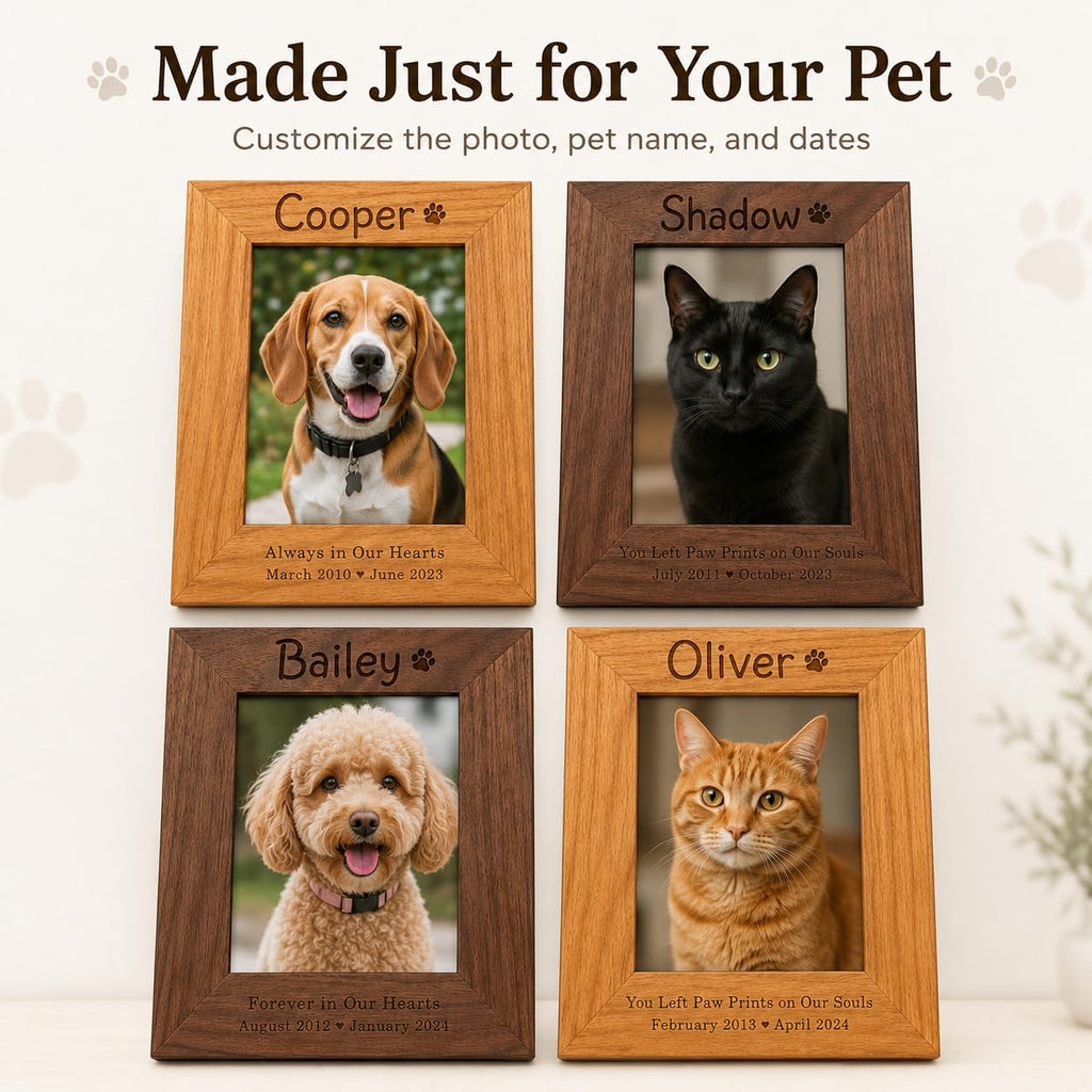 Personalized Pet Memorial Frame, Custom Photo, Teak or Black Walnut