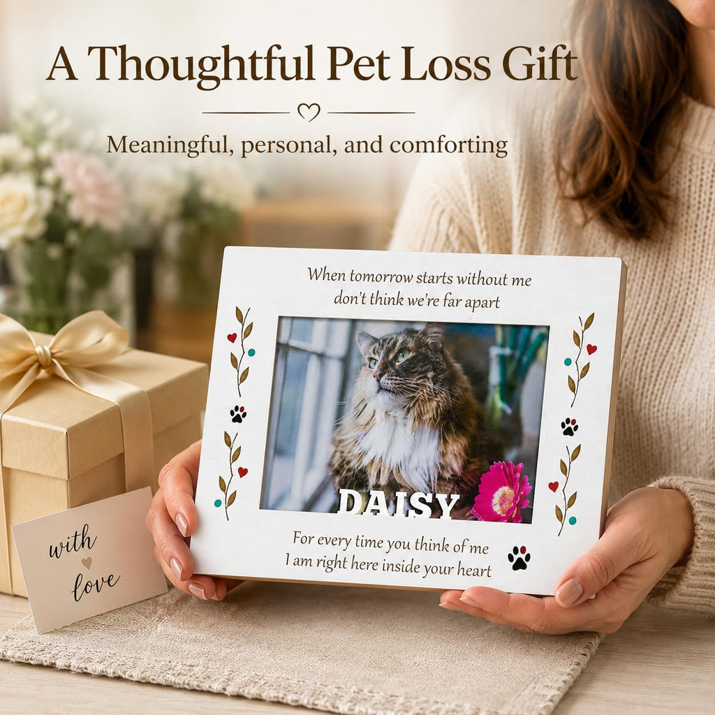Custom Solid Wood Pet Memorial Frame, Engraved Name 4x6 Dog Cat Loss Gift