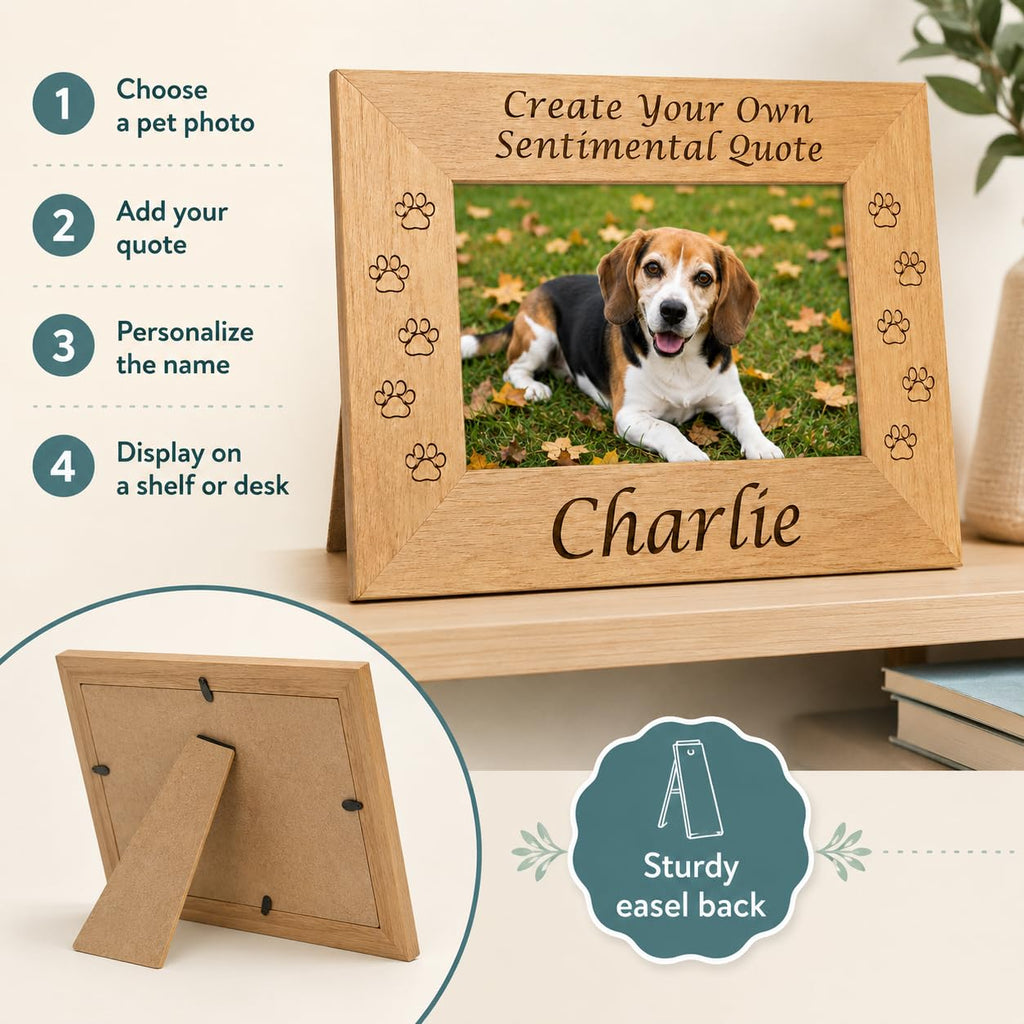 Custom Wood Pet Memorial Frame, Engraved Name Quote 4x6 Dog Cat Loss Gift
