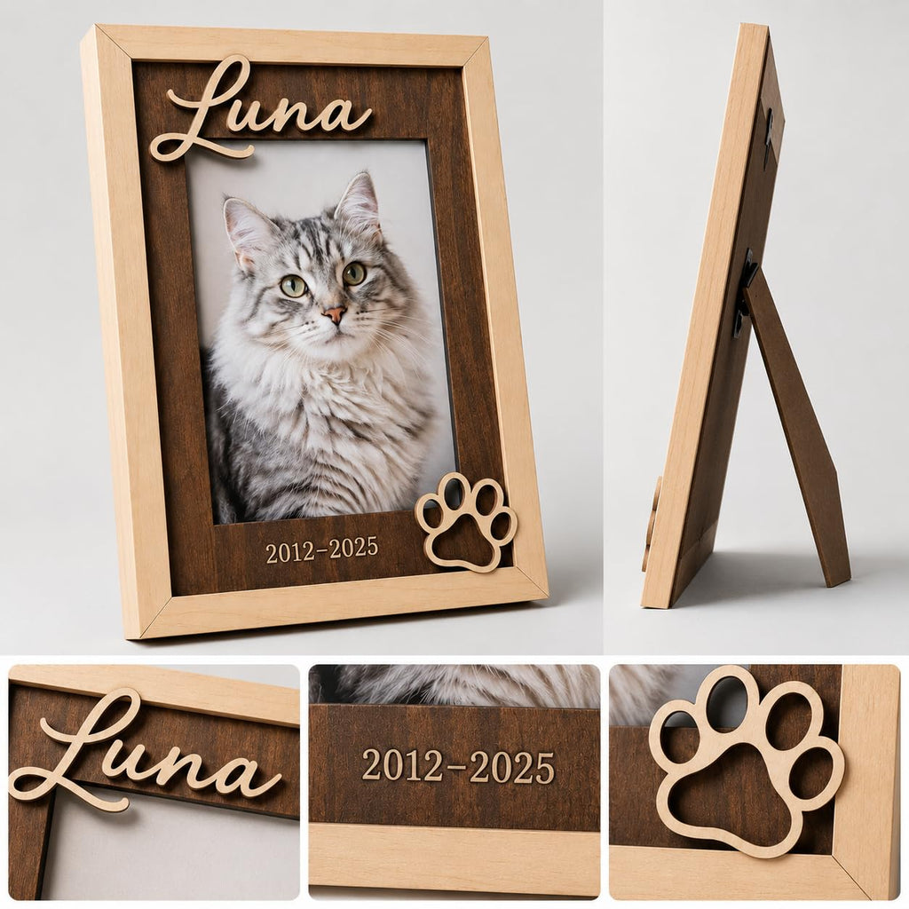 Personalized Cat Memorial Picture Frame, Custom Name Date, 4x6 5x7 8x10