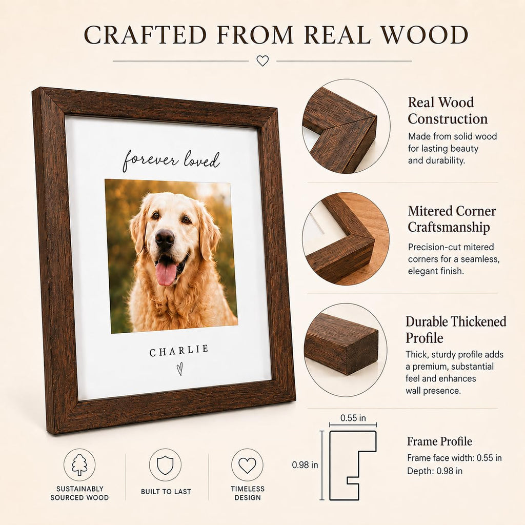Personalized Pet Memorial Frame, Custom Photo & Name, Solid Wood
