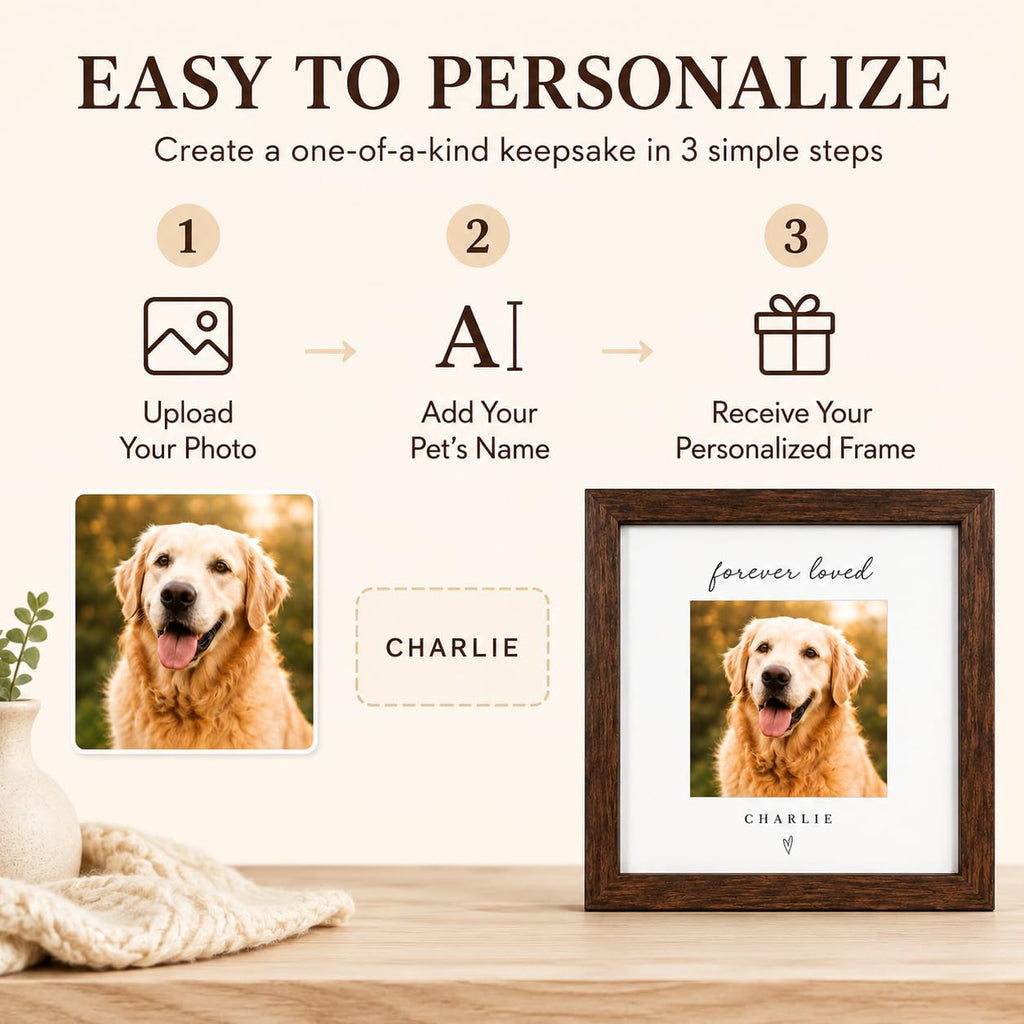 Personalized Pet Memorial Frame, Custom Photo & Name, Solid Wood