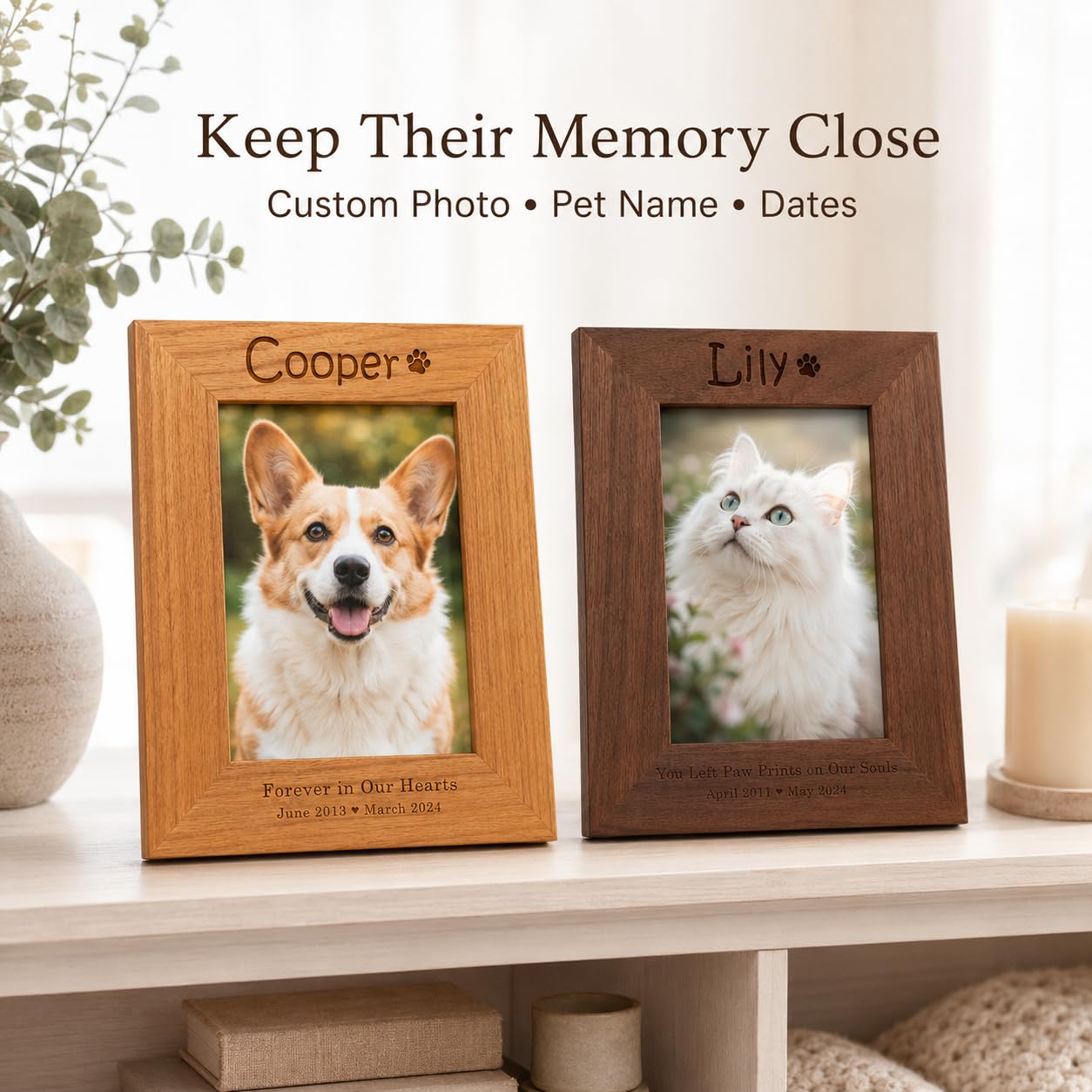 Personalized Pet Memorial Frame, Custom Photo, Teak or Black Walnut
