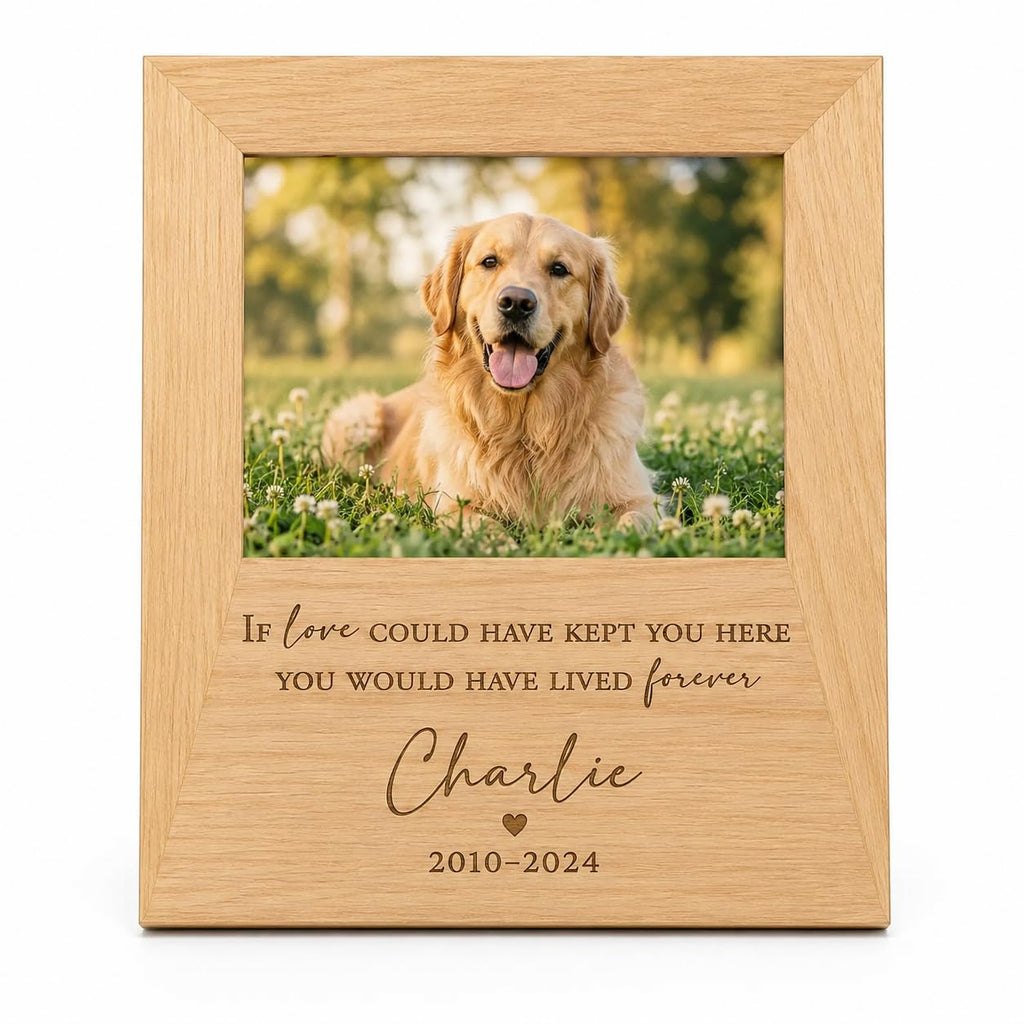 Personalized 5x7 Solid Wood Pet Memorial Frame, Engraved Dog Cat Loss Gift