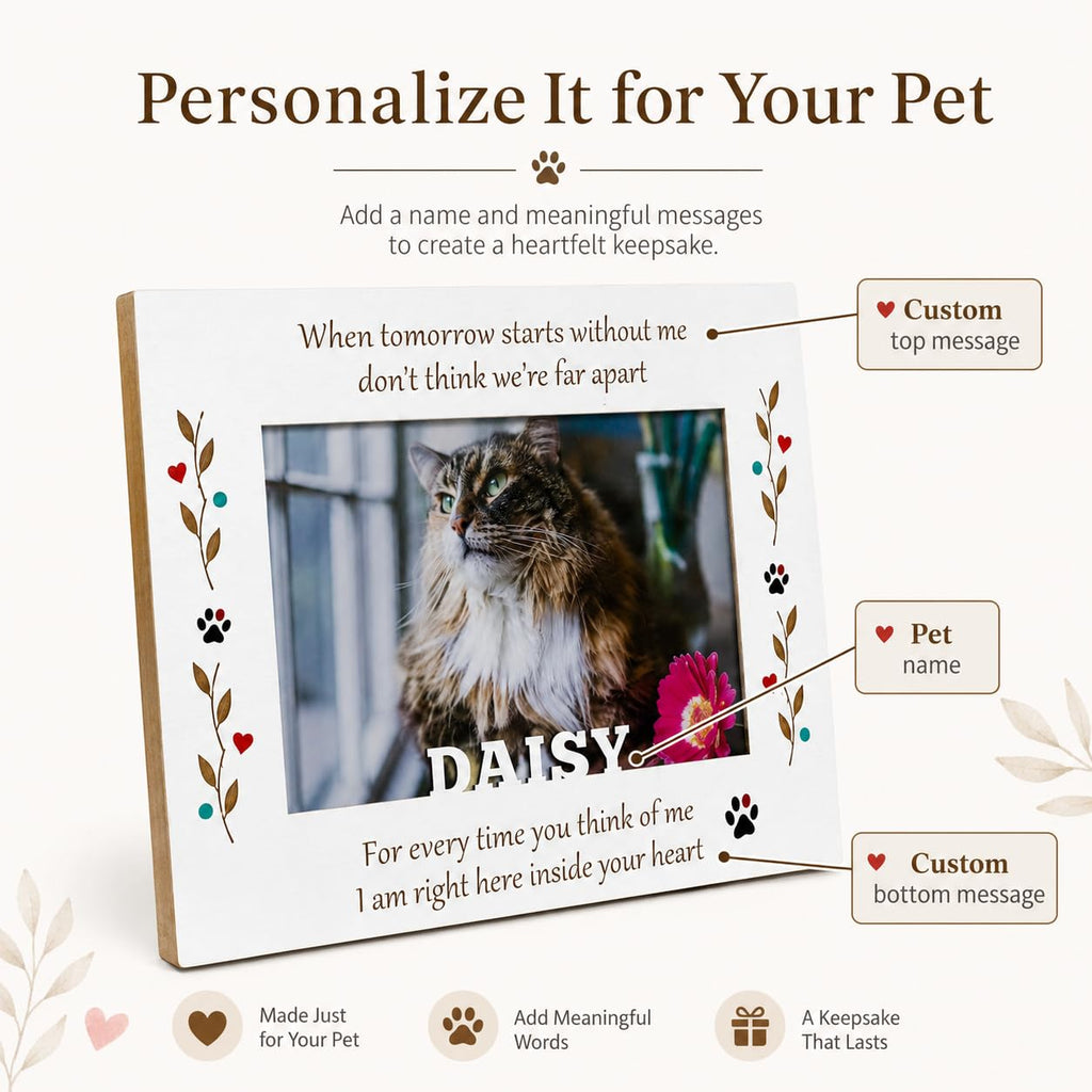 Custom Solid Wood Pet Memorial Frame, Engraved Name 4x6 Dog Cat Loss Gift