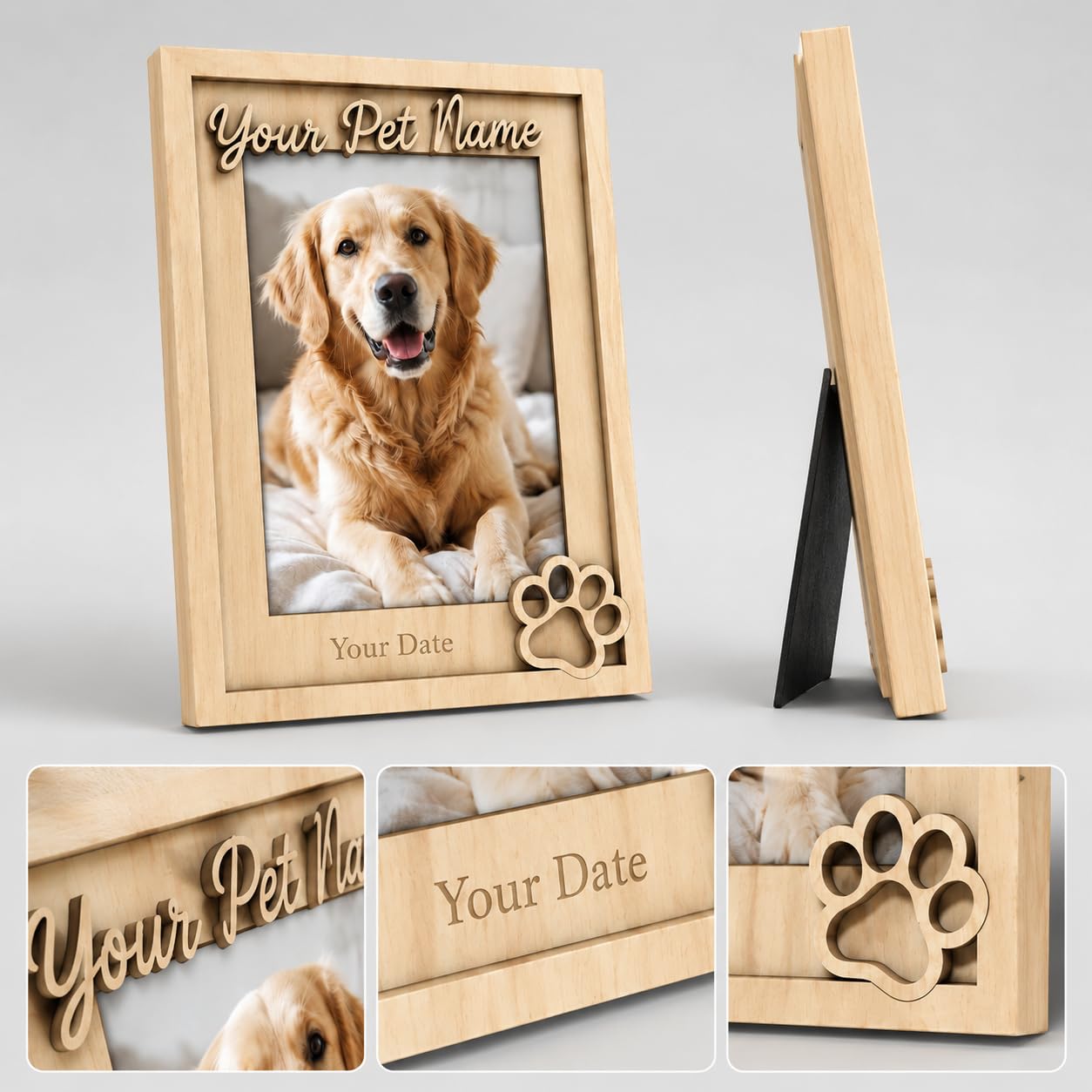 Custom Pet Memorial Photo Frame, Engraved Name Date, Paw Print 4x6 5x7 Gift