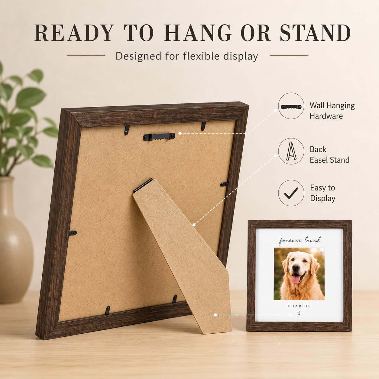 Personalized Pet Memorial Frame, Custom Photo & Name, Solid Wood