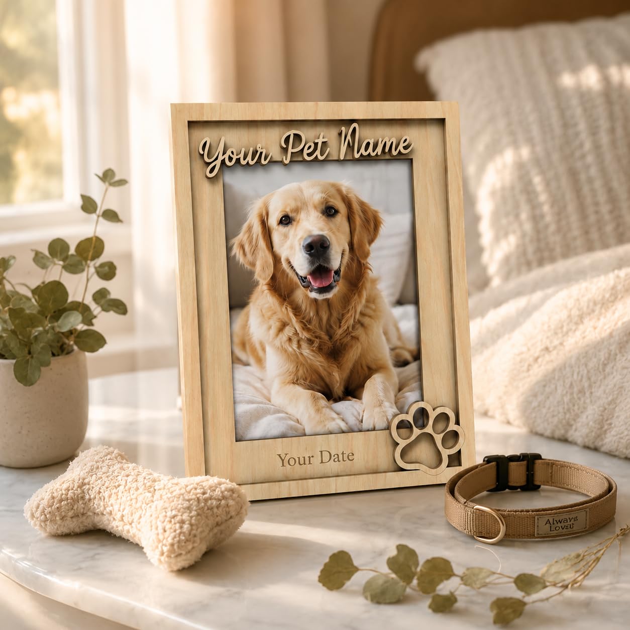 Custom Pet Memorial Photo Frame, Engraved Name Date, Paw Print 4x6 5x7 Gift