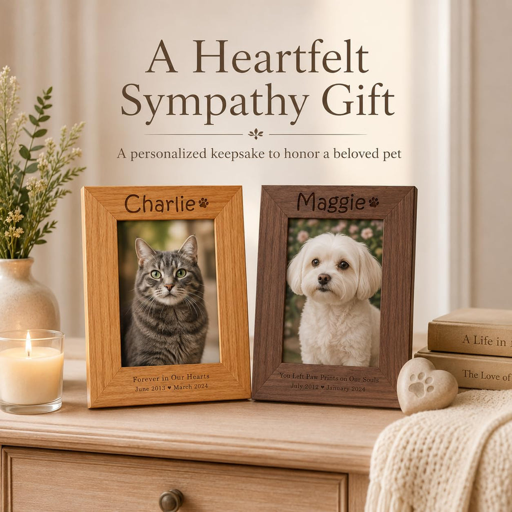 Personalized Pet Memorial Frame, Custom Photo, Teak or Black Walnut