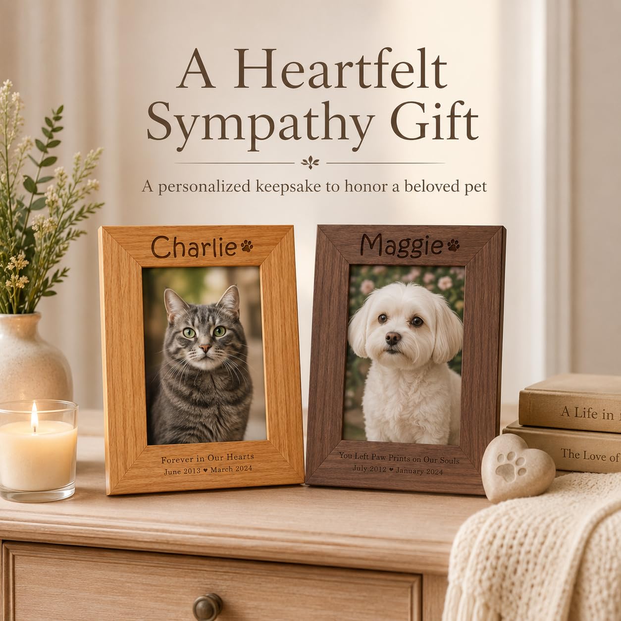 Personalized Pet Memorial Frame, Custom Photo, Teak or Black Walnut