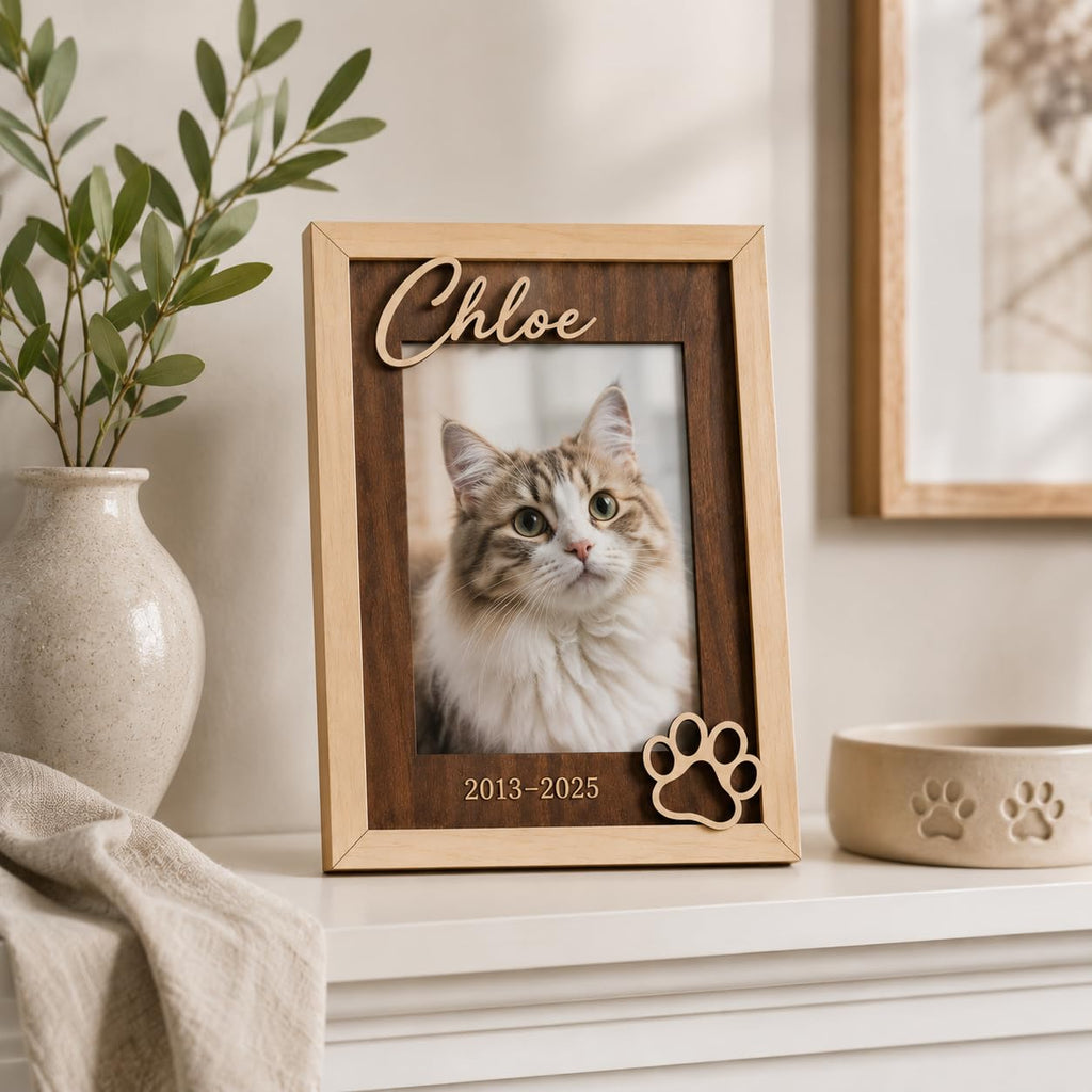 Personalized Cat Memorial Picture Frame, Custom Name Date, 4x6 5x7 8x10