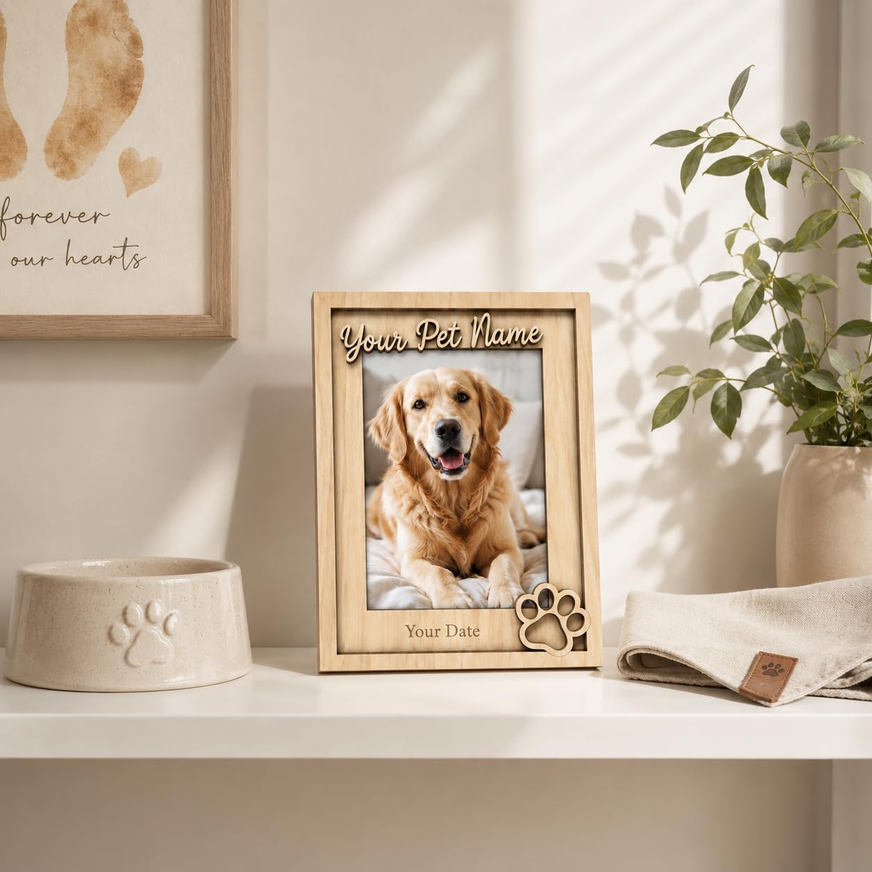 Custom Pet Memorial Photo Frame, Engraved Name Date, Paw Print 4x6 5x7 Gift