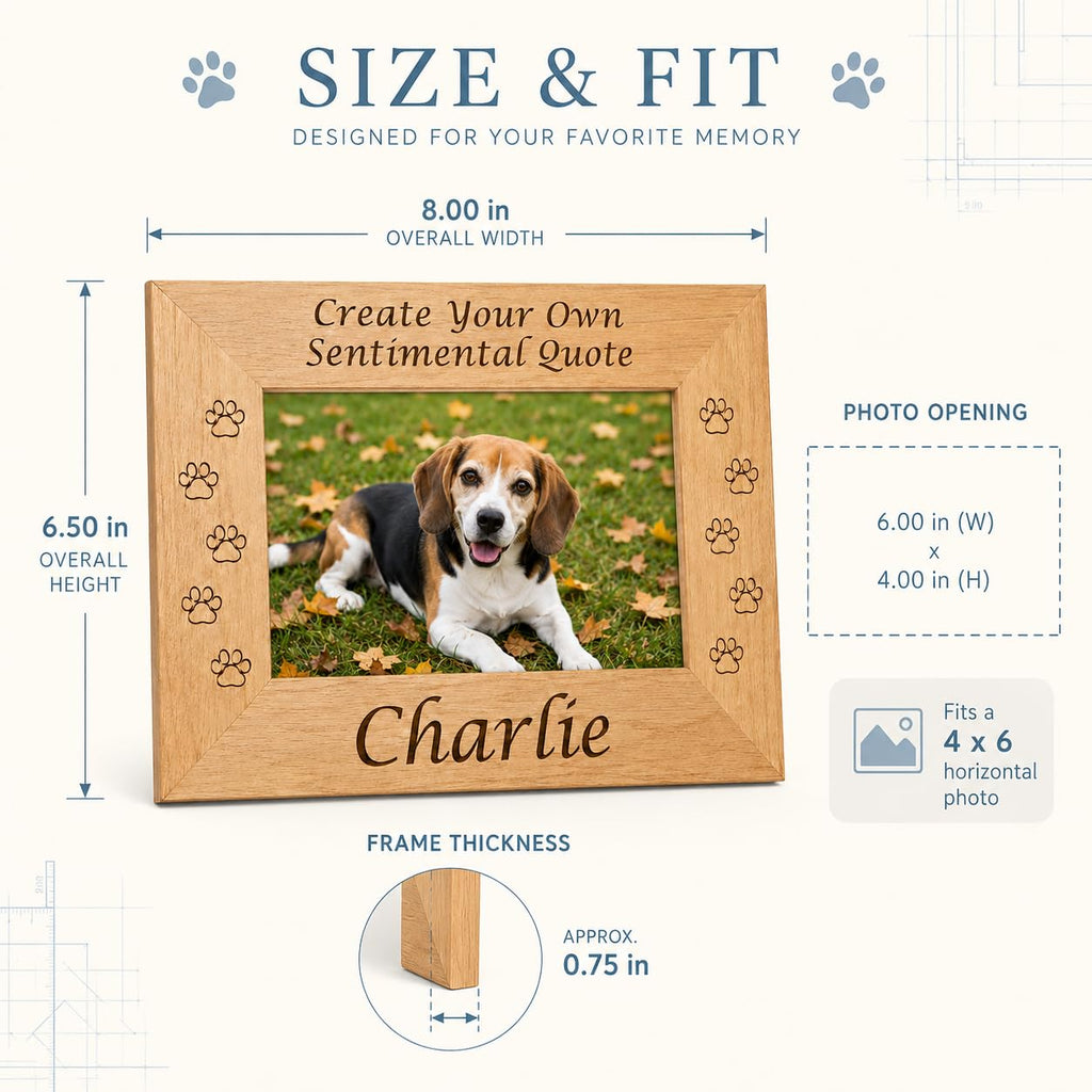 Custom Wood Pet Memorial Frame, Engraved Name Quote 4x6 Dog Cat Loss Gift