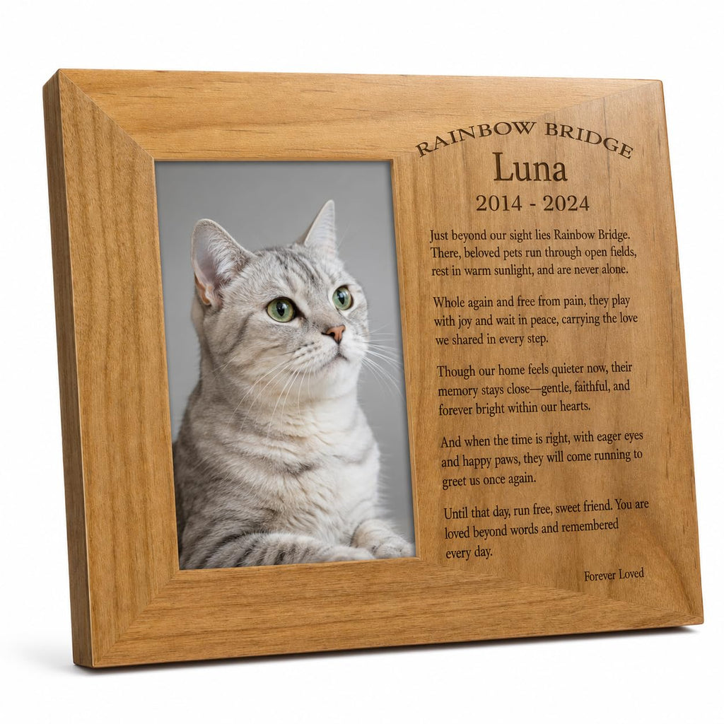 Custom Rainbow Bridge Pet Frame, Engraved Solid Wood 4x6 Dog Cat Loss Gift