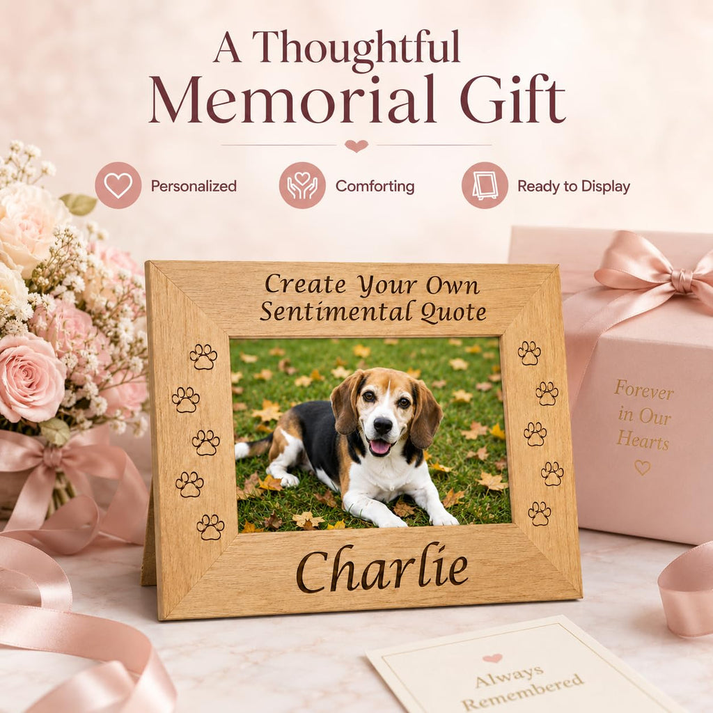 Custom Wood Pet Memorial Frame, Engraved Name Quote 4x6 Dog Cat Loss Gift