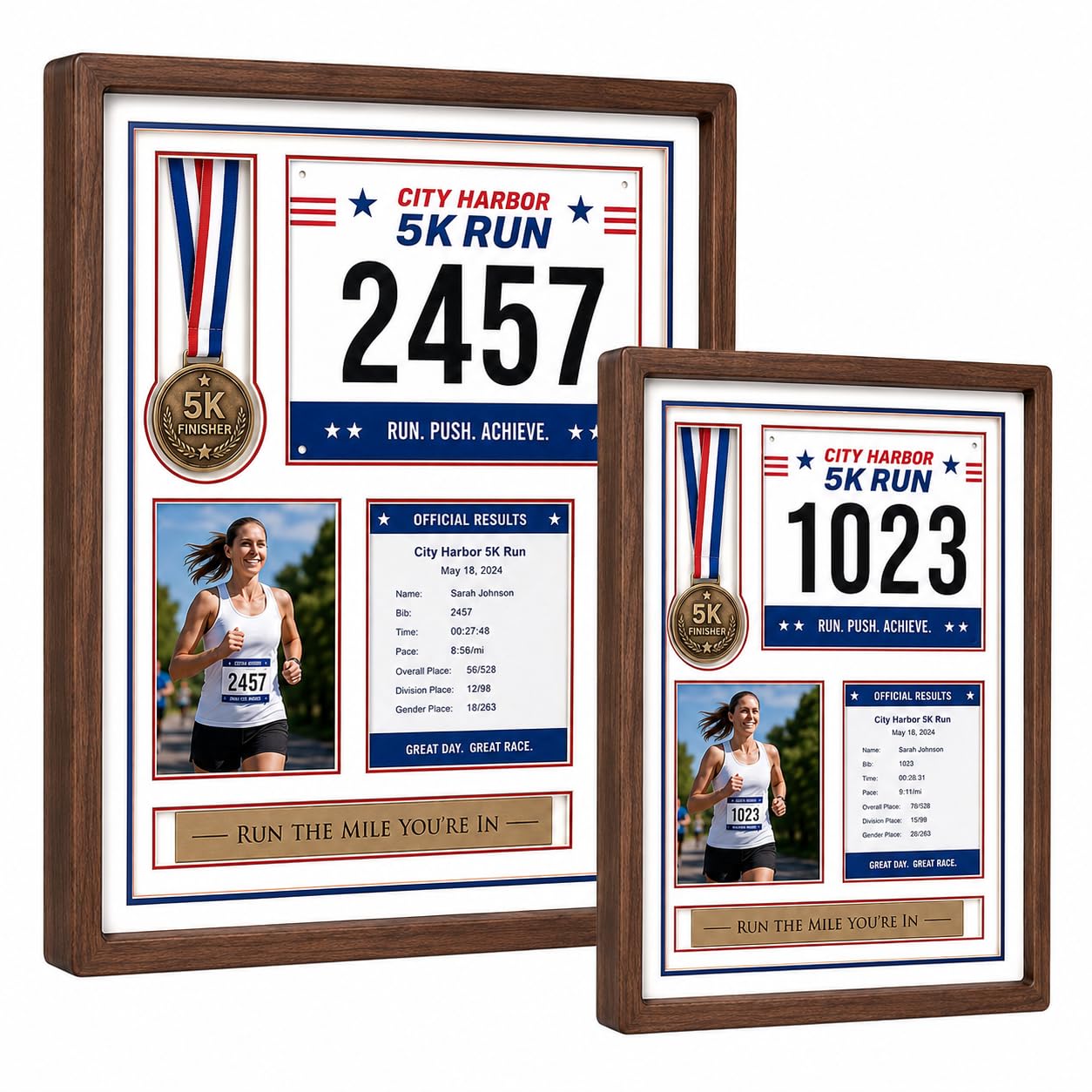 Custom Wood Medal Shadow Box, Race Bib Display for Marathon Running Cycling