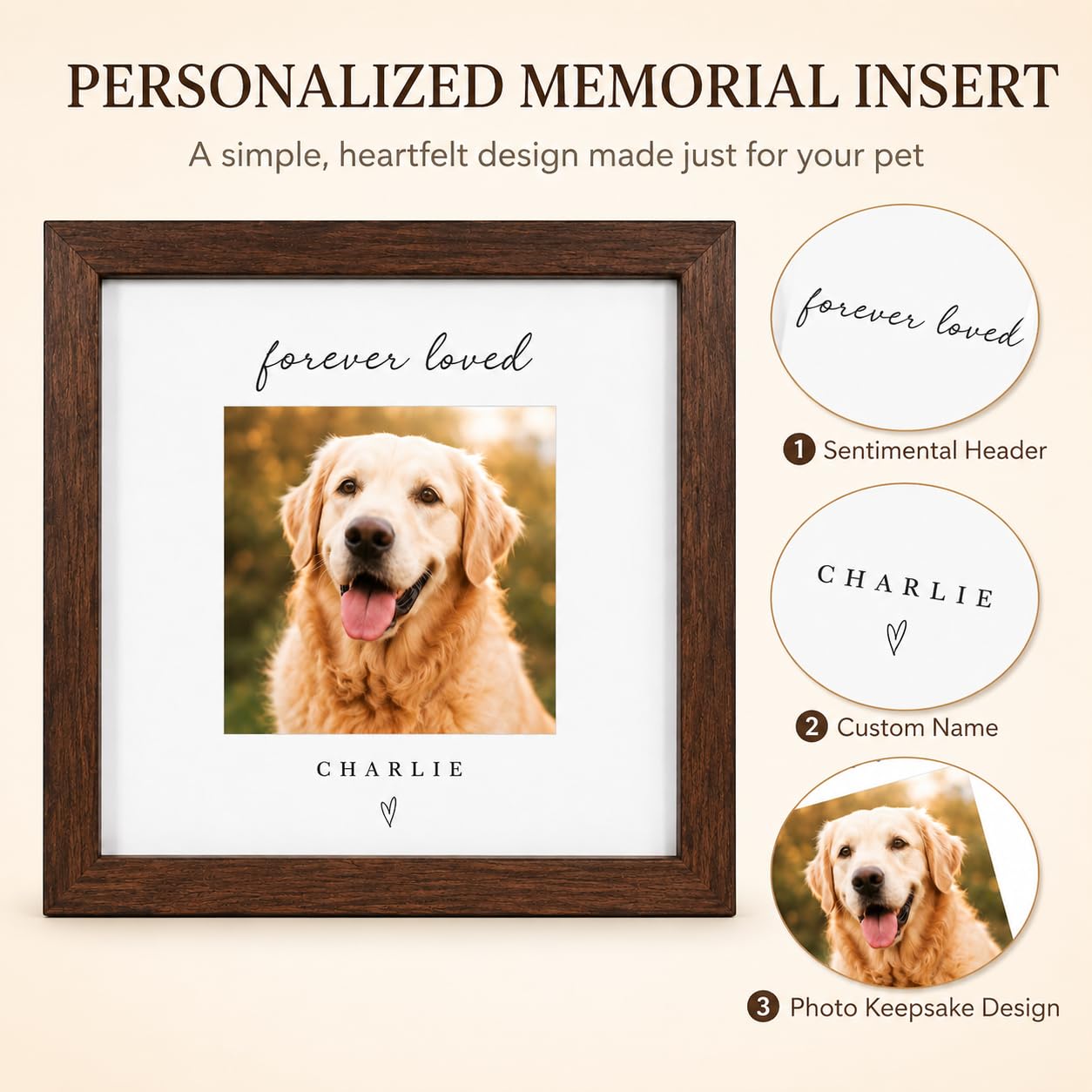 Personalized Pet Memorial Frame, Custom Photo & Name, Solid Wood